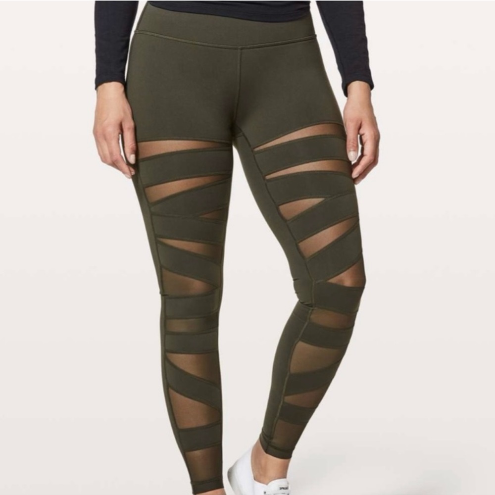 Lululemon Wunder Under Pant size 6 (Hi-Rise) *Tech Mesh 28" - Dark Olive